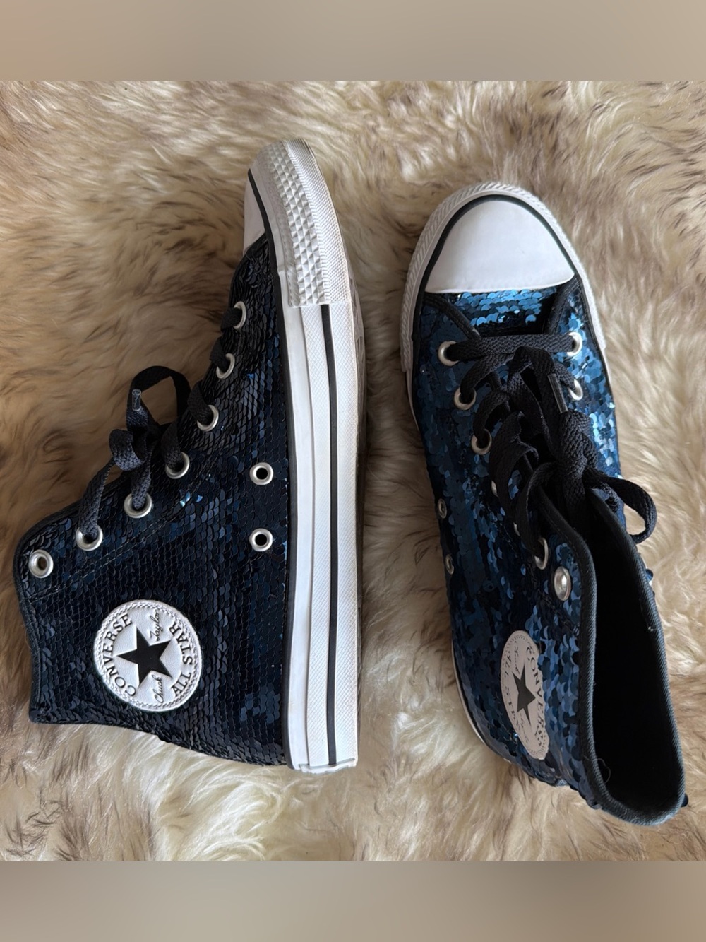 Converse Chuck Taylor All Star High Top Women's Shoes Sequin Blue /Black Dance 8 - Picture 9 of 14